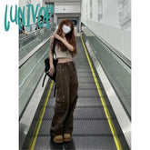 Lunivop Y2K Vintage Cargo Pants Women Brown Streetwear Baddies Pocket Baggy Trousers Oversized